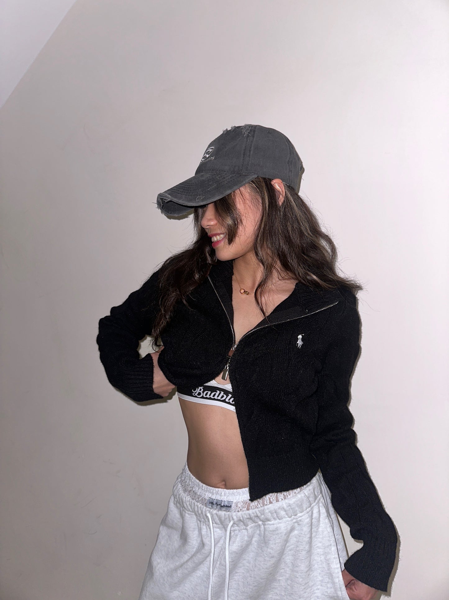 Polo Double-Slider Zipper Short Sweater