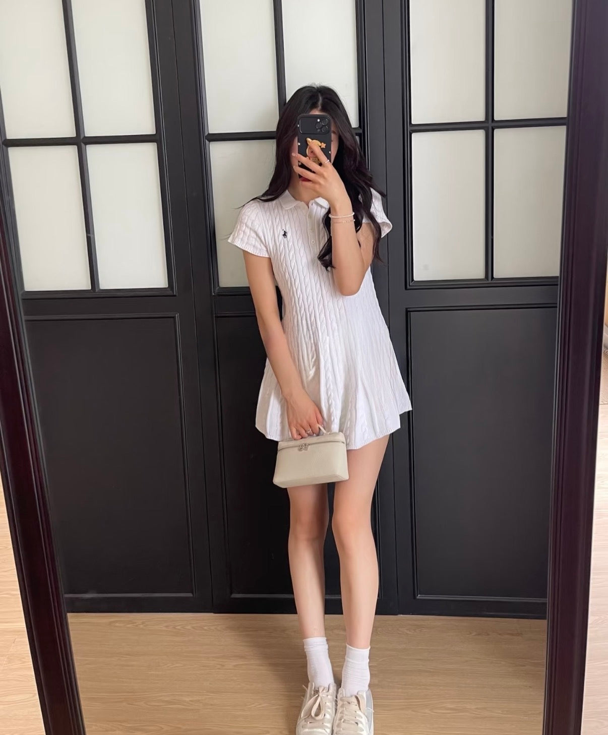 Polo Mini-Cable Pleated Fit-and-Flare Polo Dress