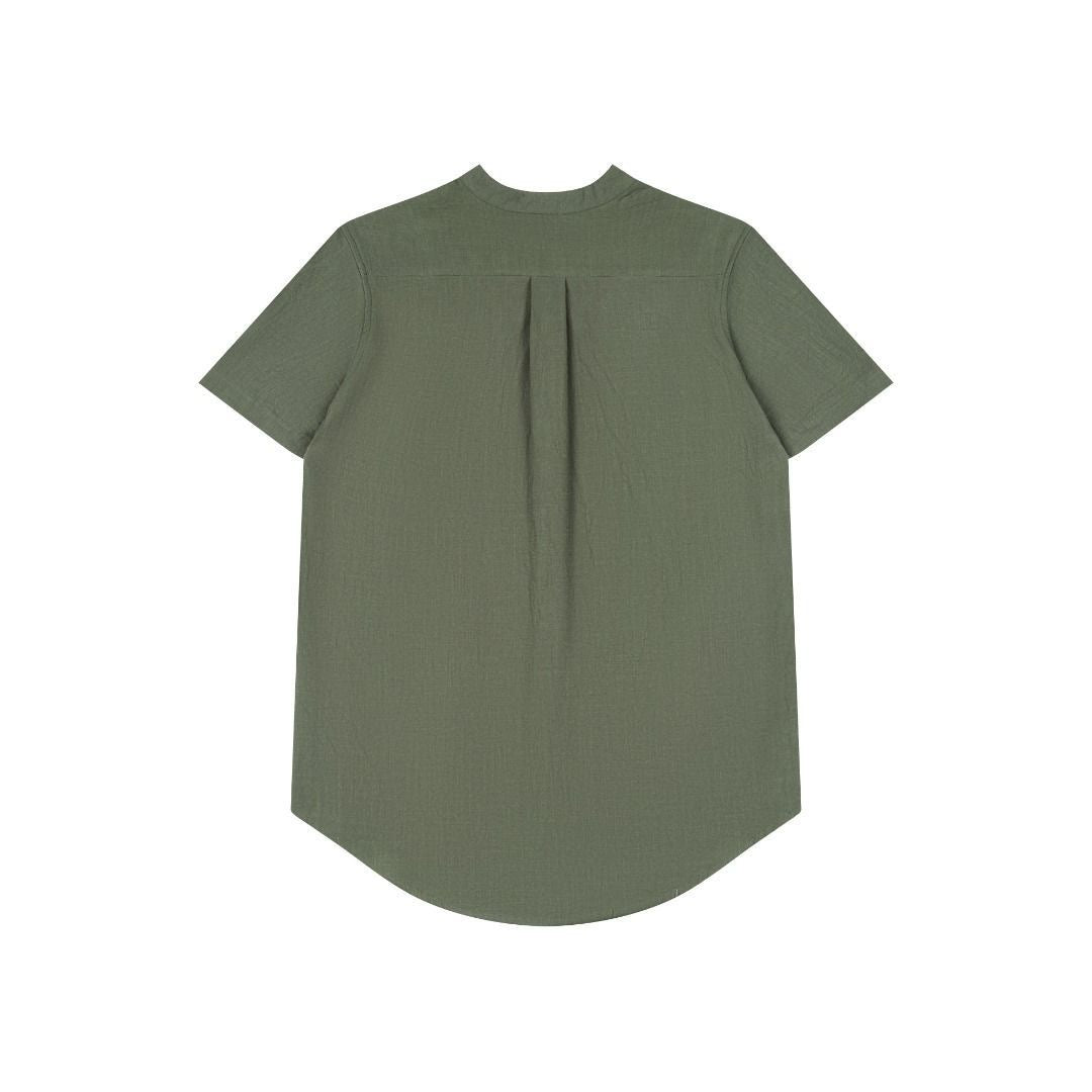 Polo 棉麻 Relaxed-Fit Band-Collar Linen Short-Sleeve Shirt