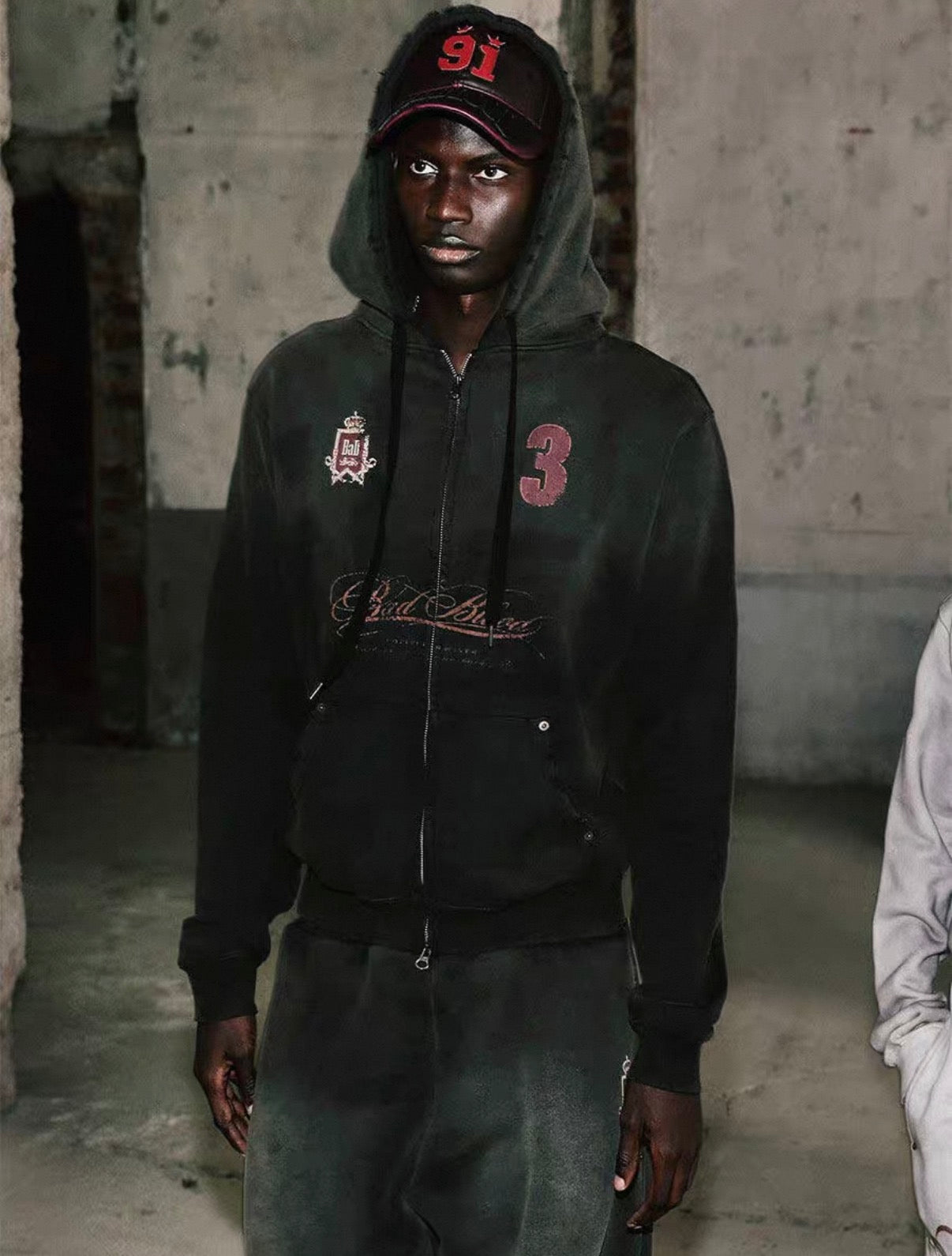 Badblood BCAC Series Vintage Washed Distressed Cropped Zip-Up Hoodie