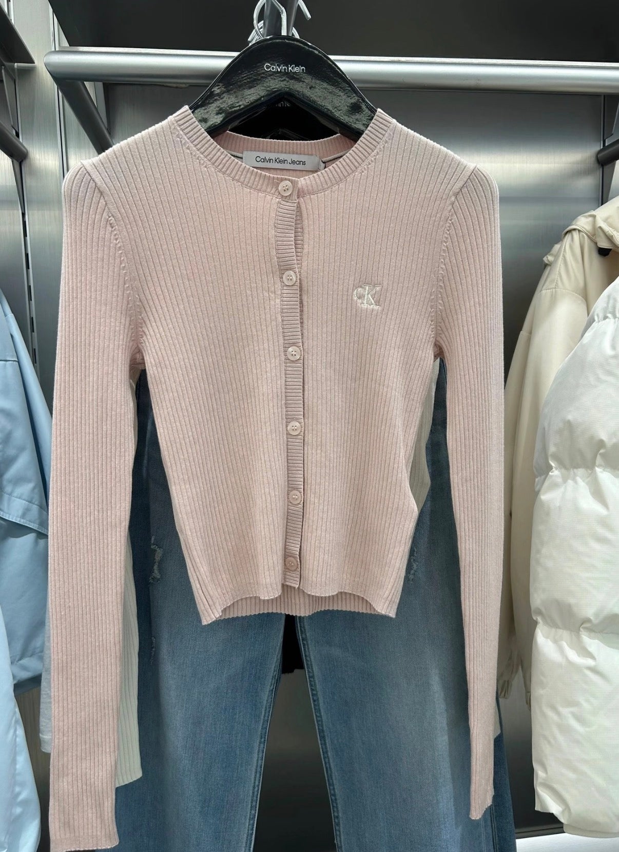 CK Jeans Ribbed Cropped Cardigan