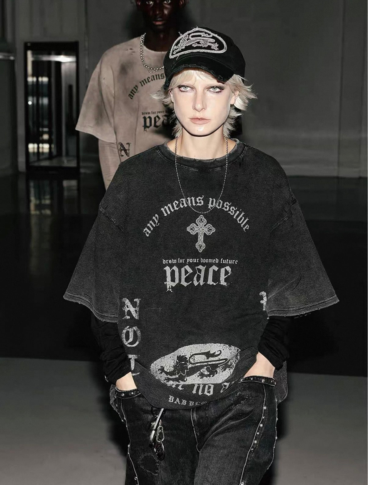 Bad blood Peace Cross Waffle Short Sleeve Top
