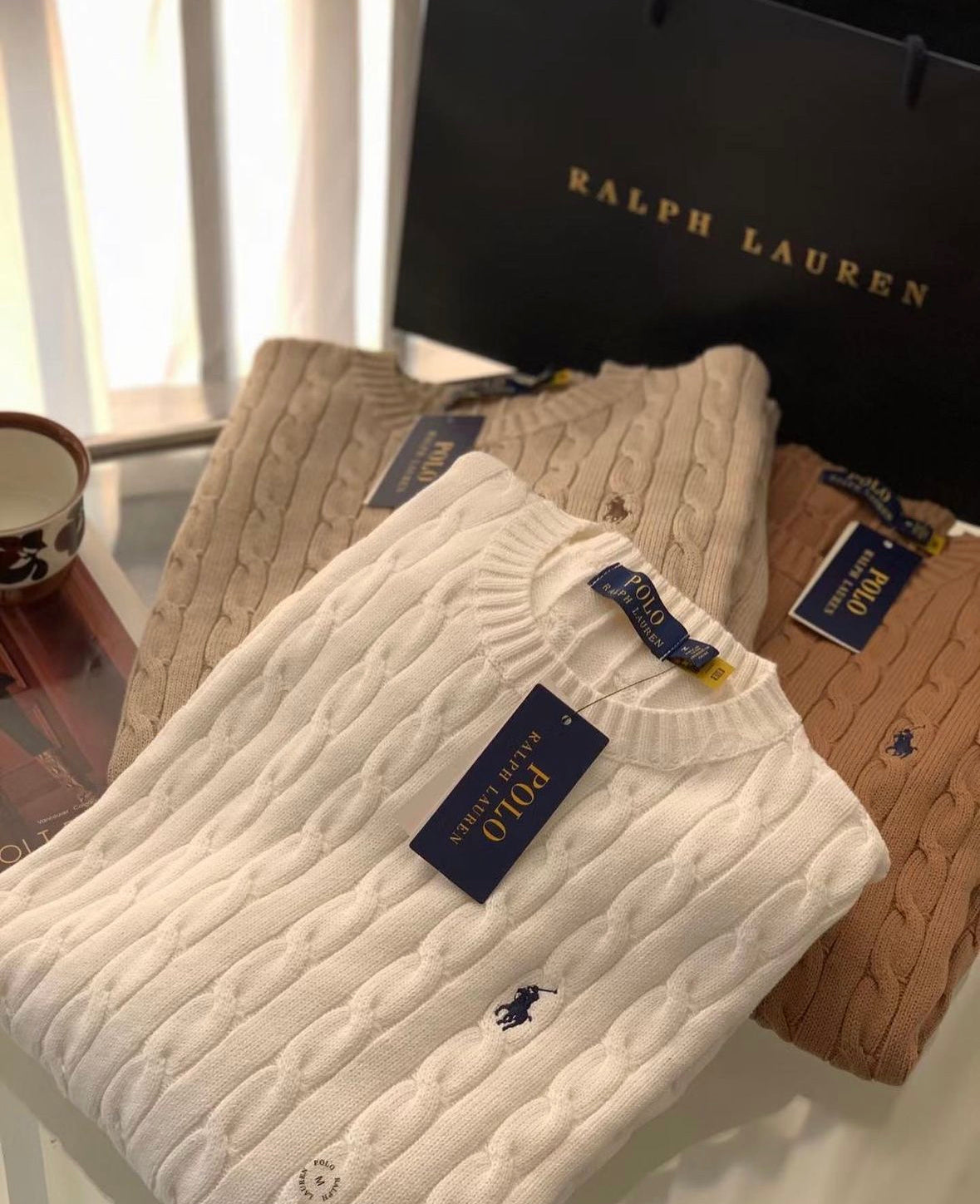 Polo Icon logo cotton cable knit jumper - Light color series
