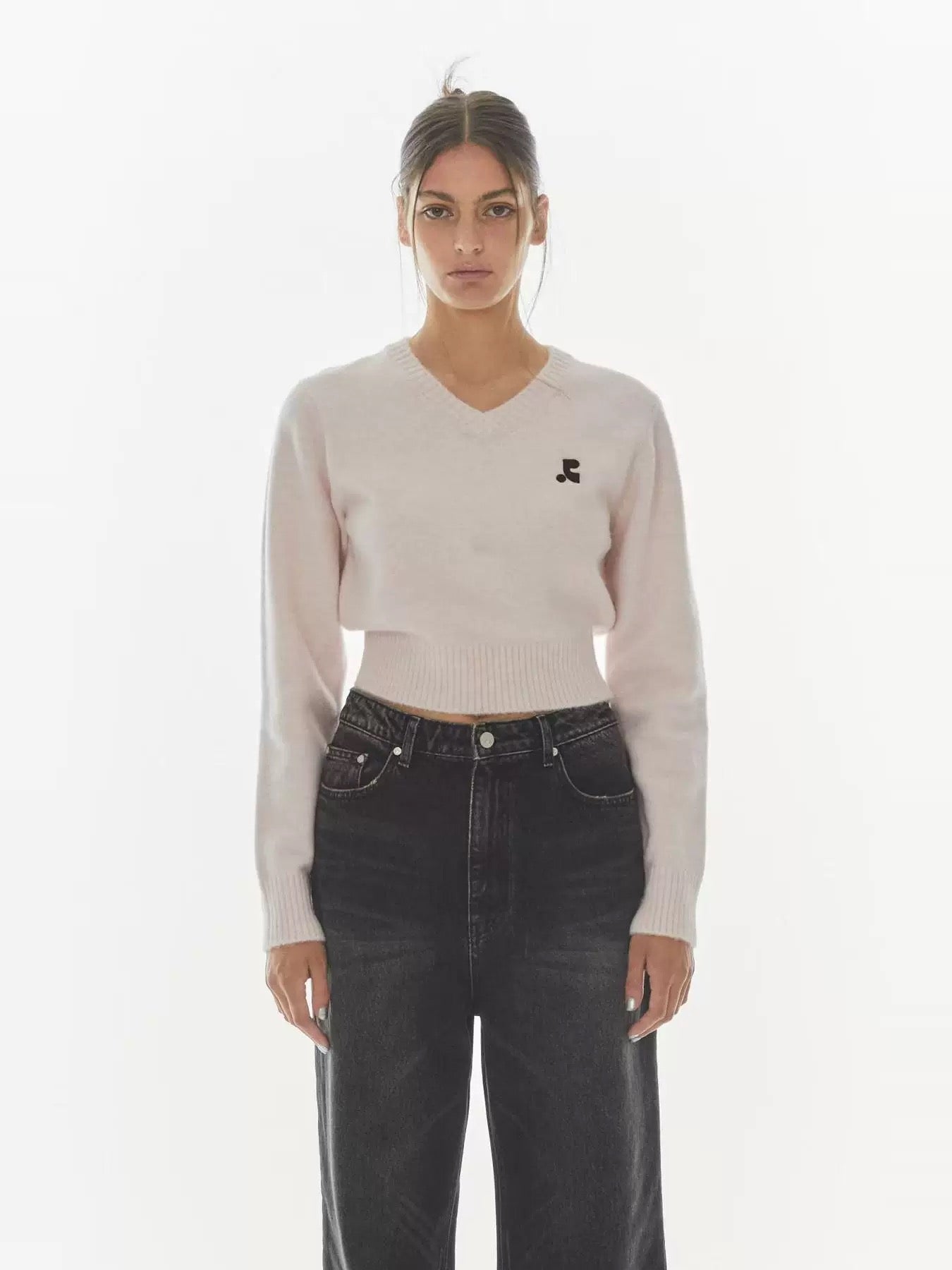WOOL V-NECK CROPPED KNIT