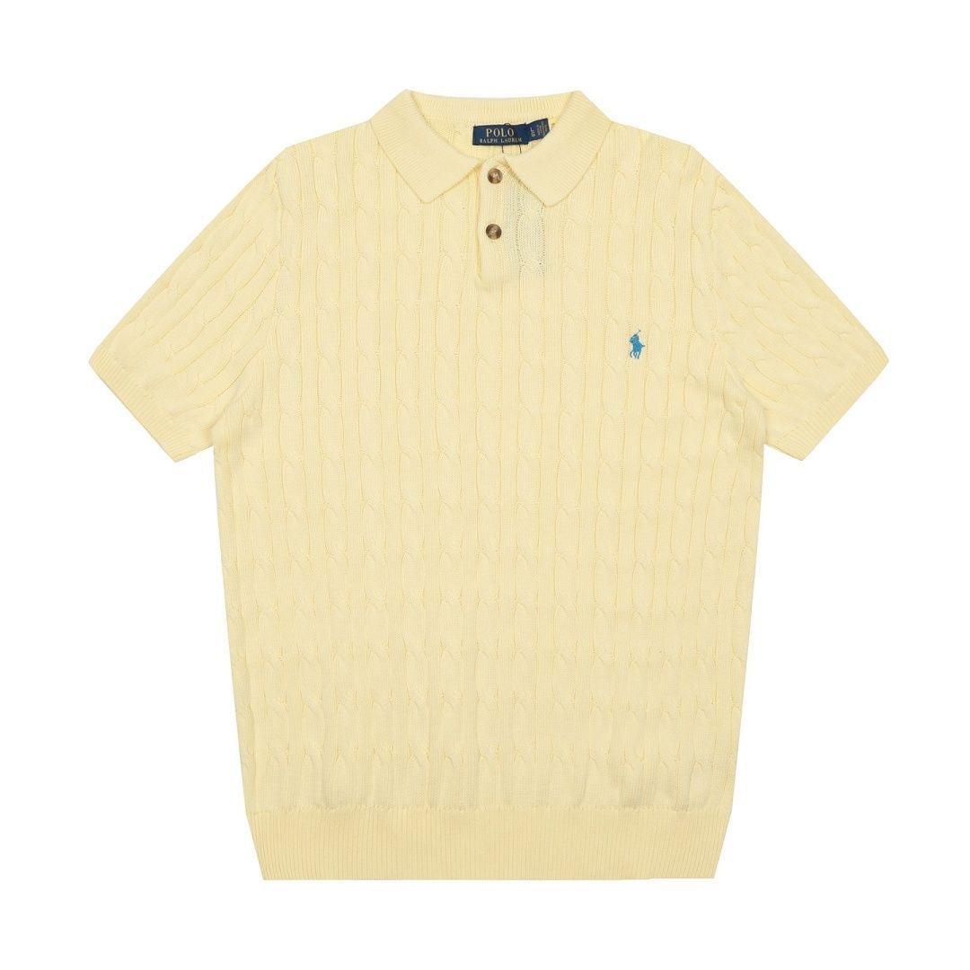 Polo Men's Cable-Knit Cotton Short-Sleeve Polo Sweater
