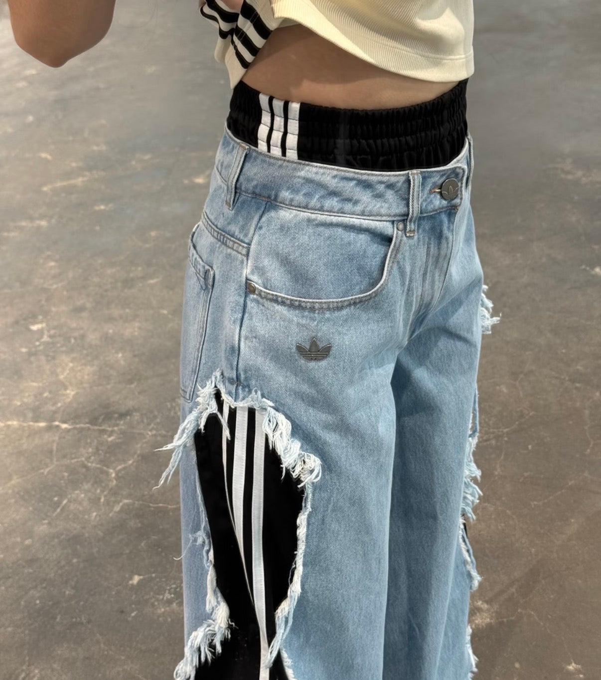 adidas Originals x KSENIASCHNAIDER 3-Stripes Raw Edge Wide Leg Jeans