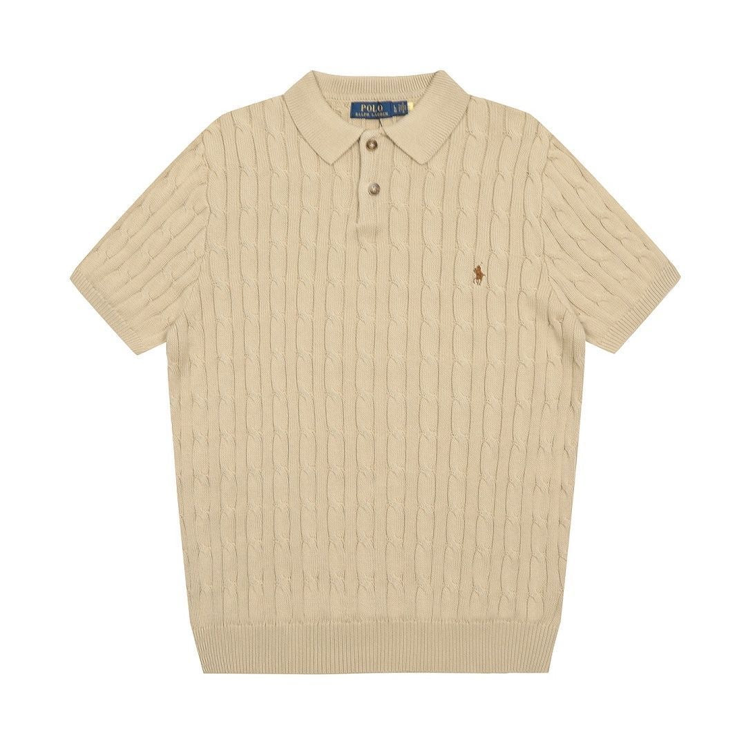 Polo Men's Cable-Knit Cotton Short-Sleeve Polo Sweater