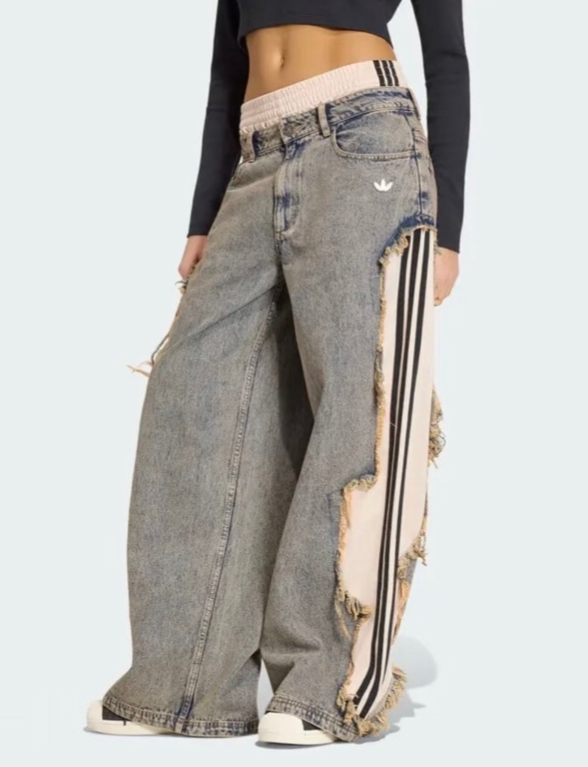 adidas Originals x KSENIASCHNAIDER 3-Stripes Raw Edge Wide Leg Jeans