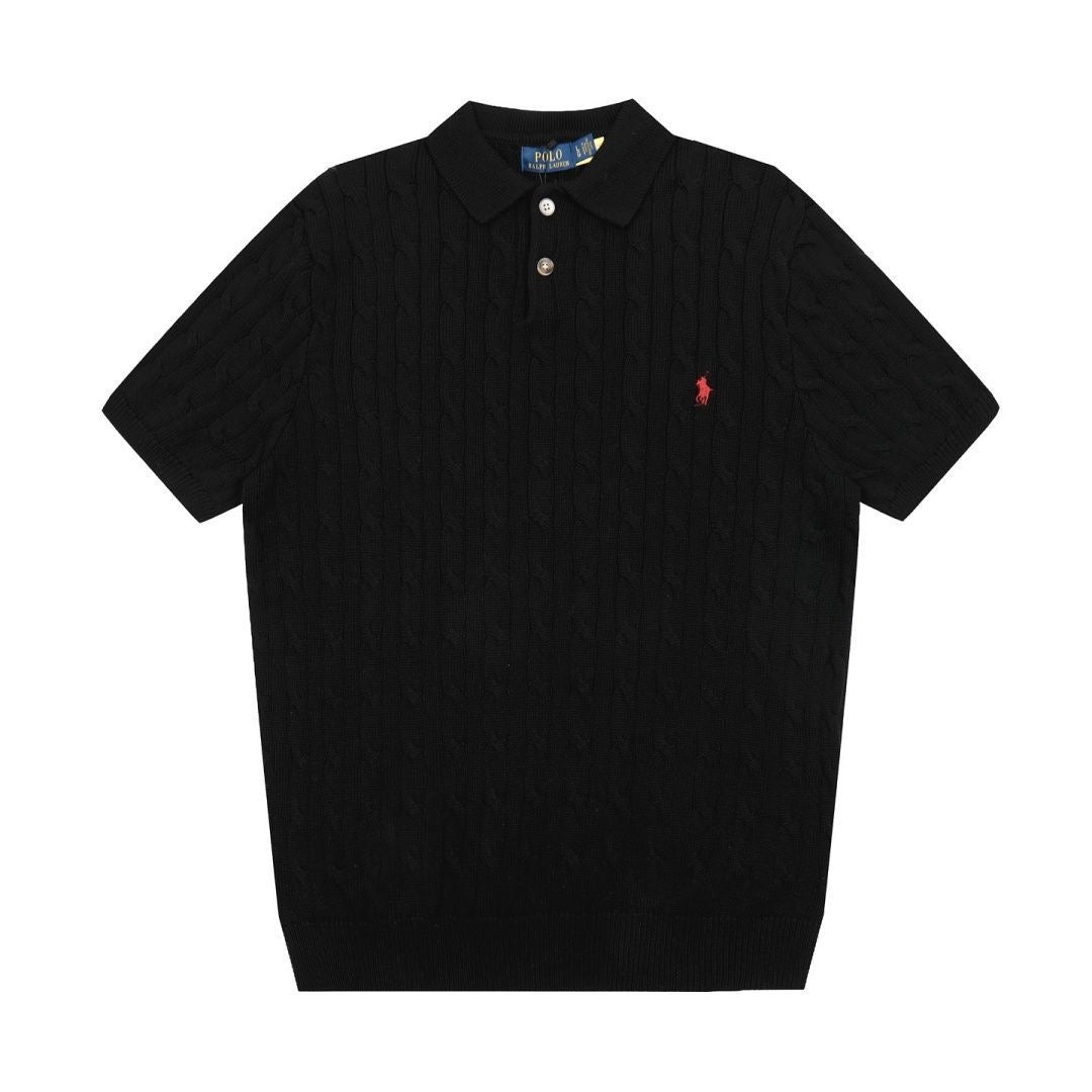Polo Men's Cable-Knit Cotton Short-Sleeve Polo Sweater