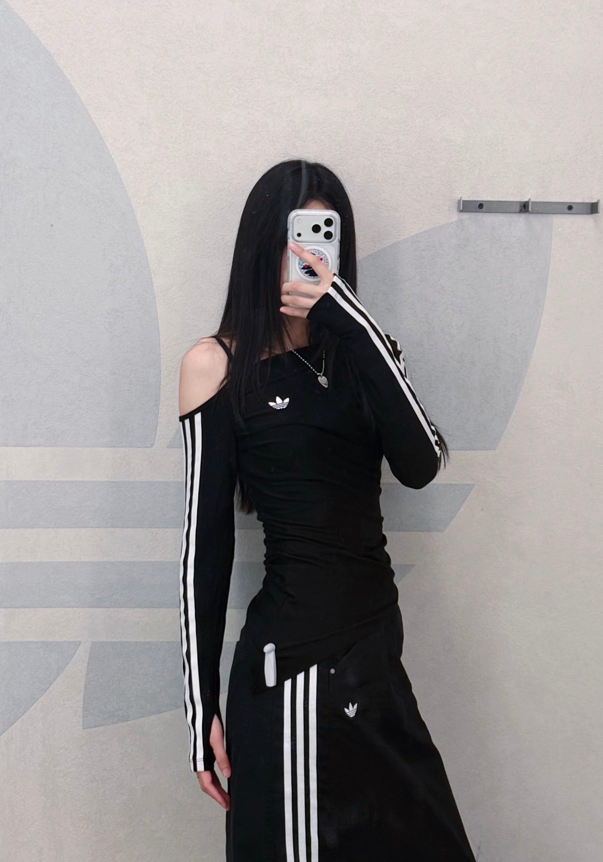 adidas Originals Off-Shoulder Fitted 3-Stripes Long Sleeve Top