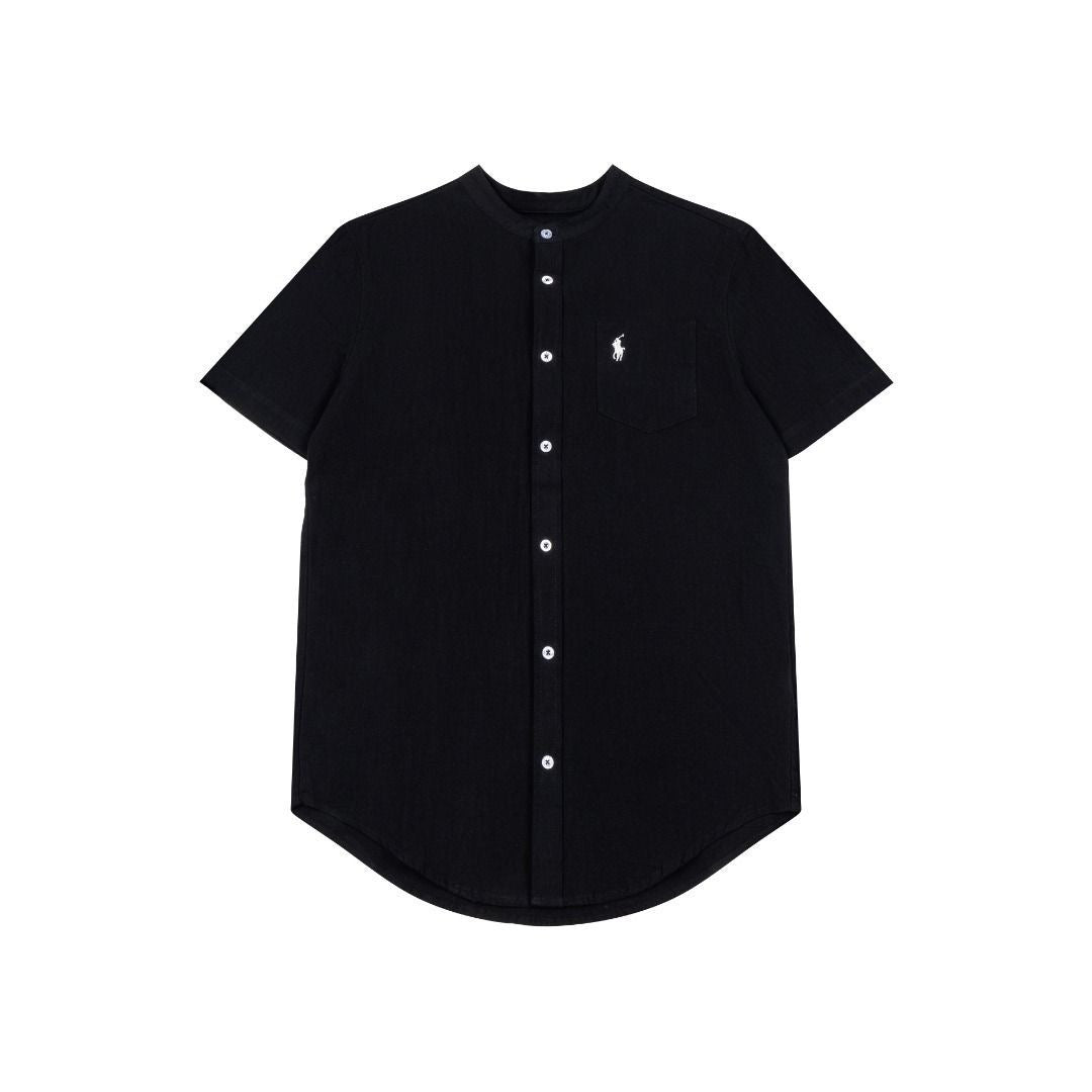 Polo 棉麻 Relaxed-Fit Band-Collar Linen Short-Sleeve Shirt