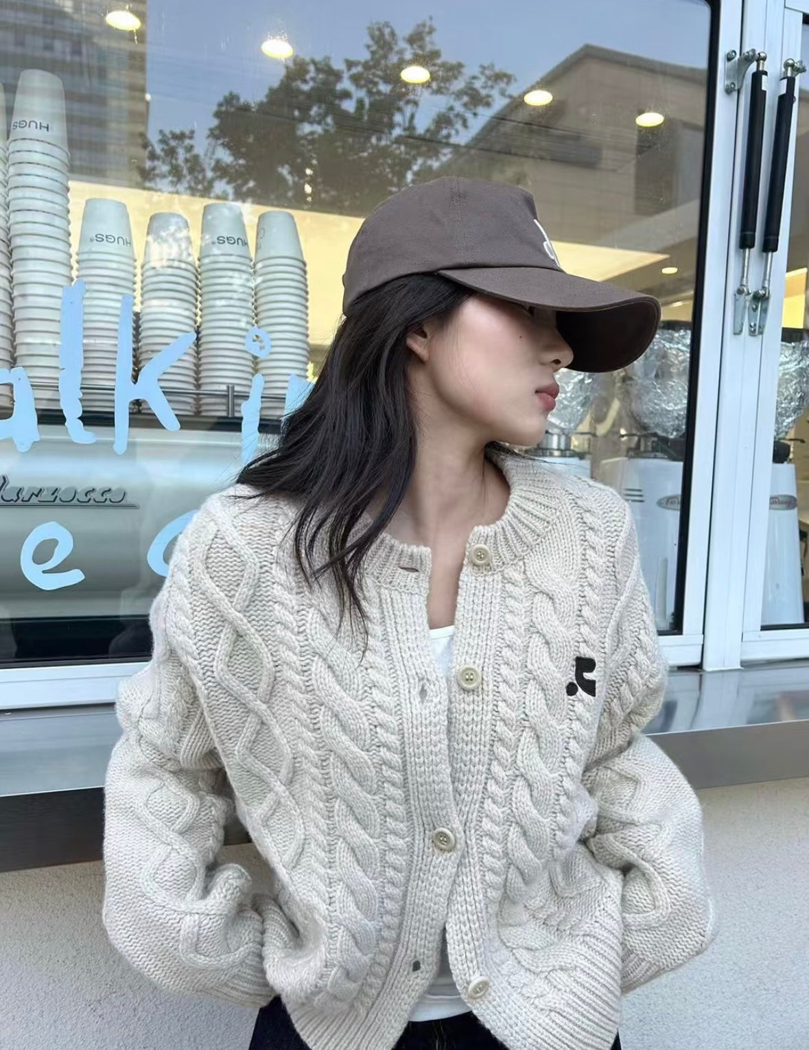 RR Cable-Knit Wool-Cashmere Cardigan- White
