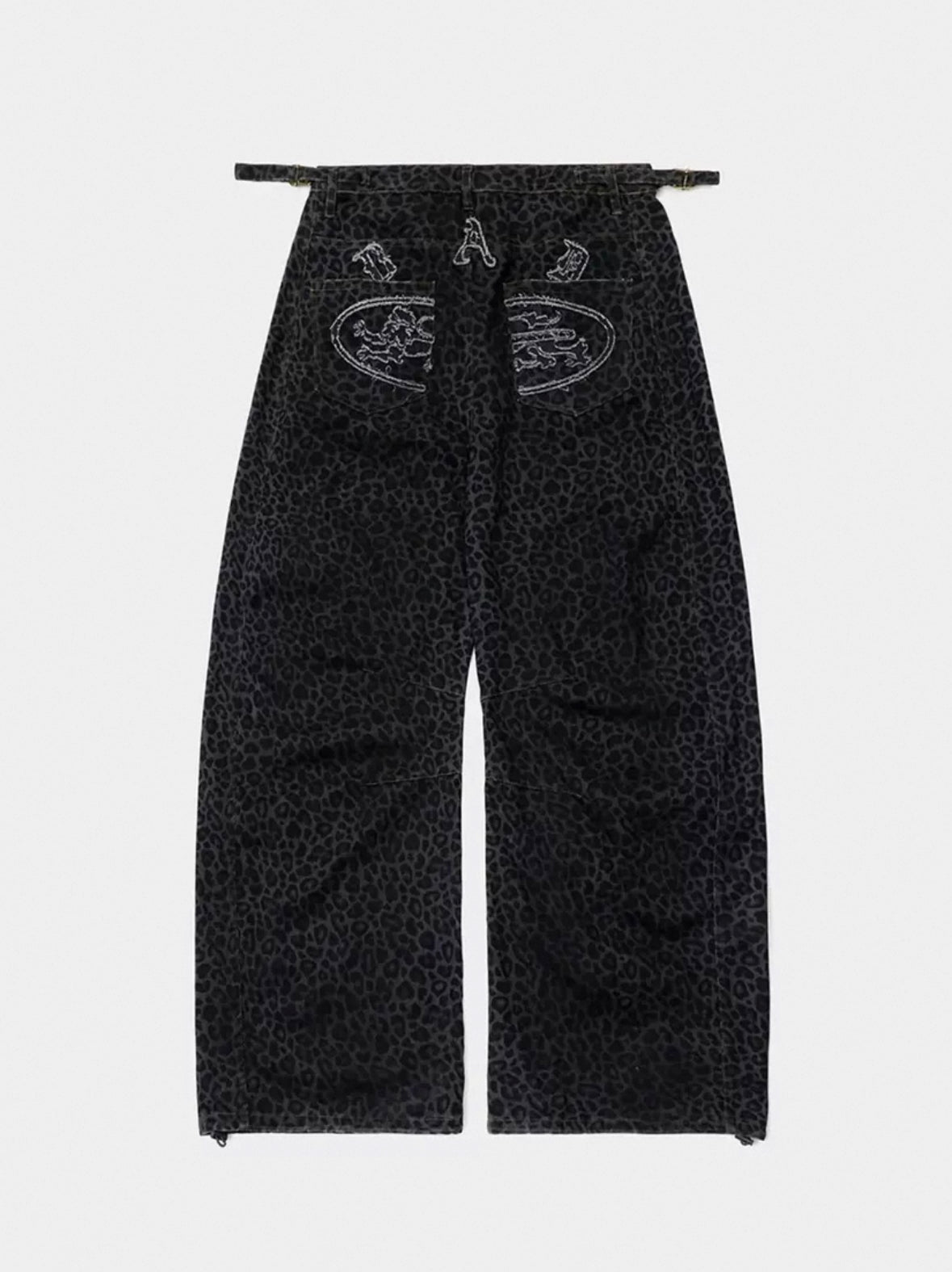 BADBLOOD LION PATCH WASHED BARREL PANTS BLACK LEOPARD