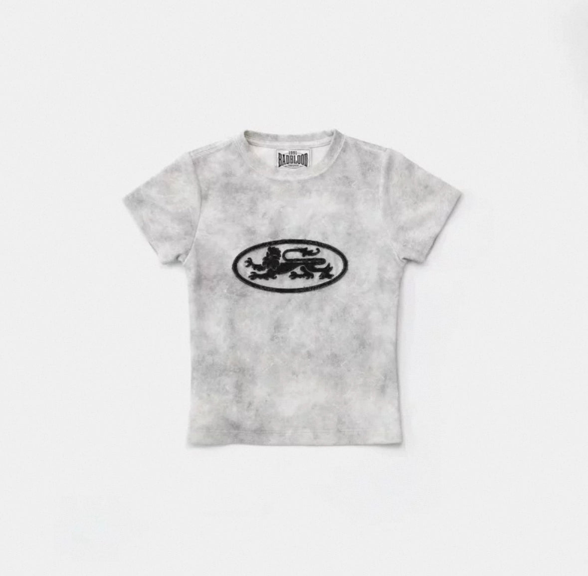 Badblood Lion Patch Short Sleeve Slim Fit Washed