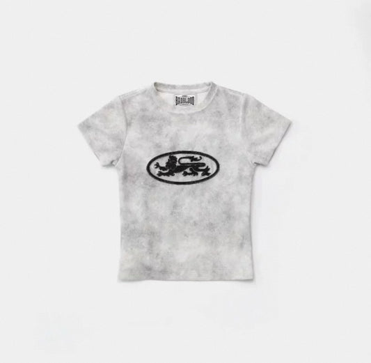 Badblood Lion Patch Short Sleeve Slim Fit Washed
