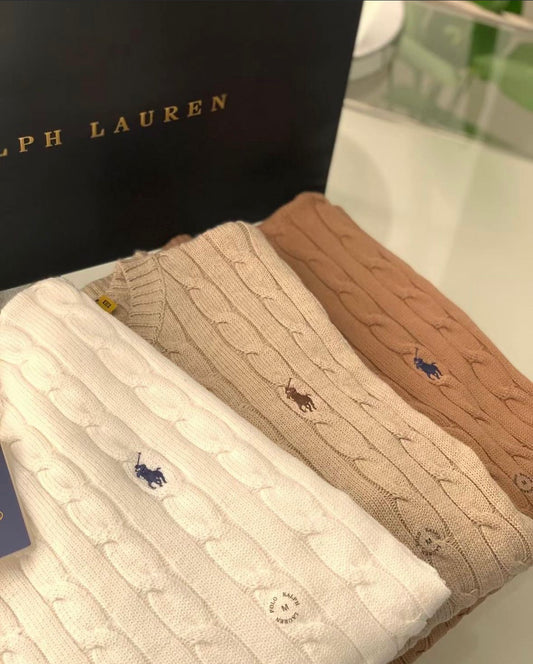 Polo Icon logo cotton cable knit jumper - Light color series