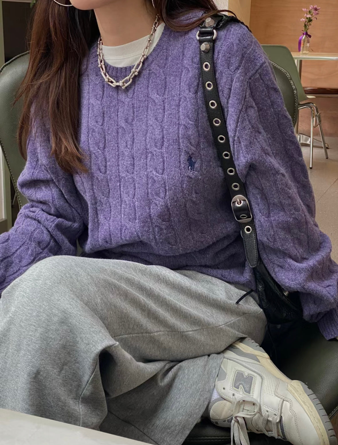 Polo Icon logo cotton cable knit jumper - Purple