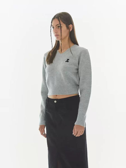 WOOL V-NECK CROPPED KNIT