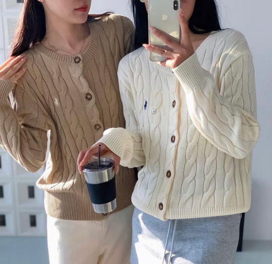 Polo Cable-Knit Wool-Cashmere Cardigan