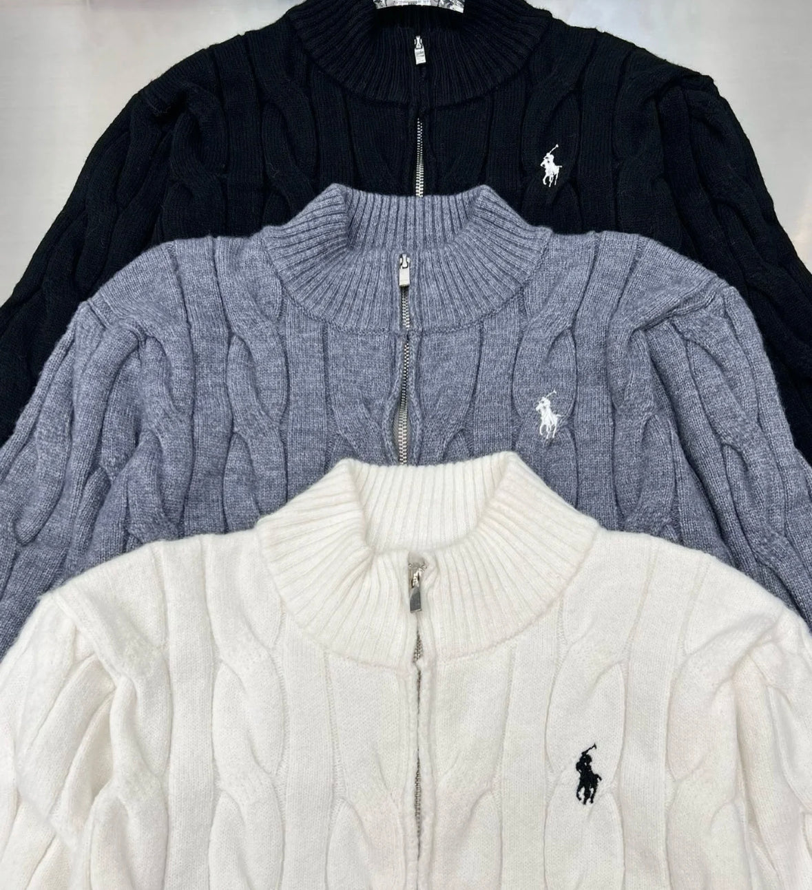 Polo Double-Slider Zipper Short Sweater