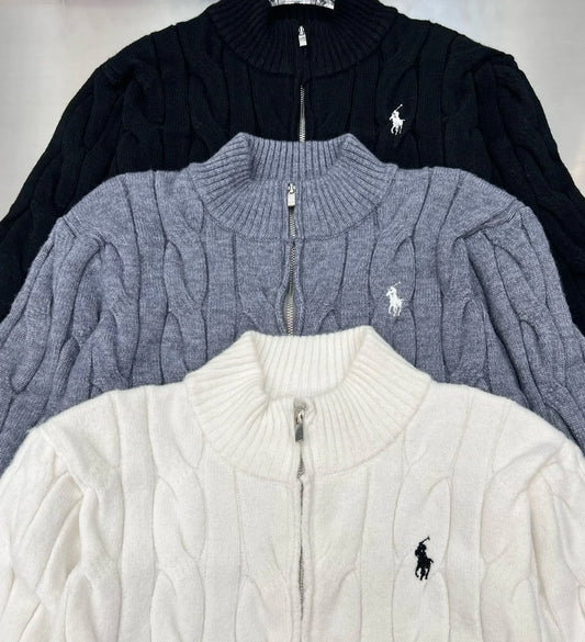 Polo Double-Slider Zipper Short Sweater
