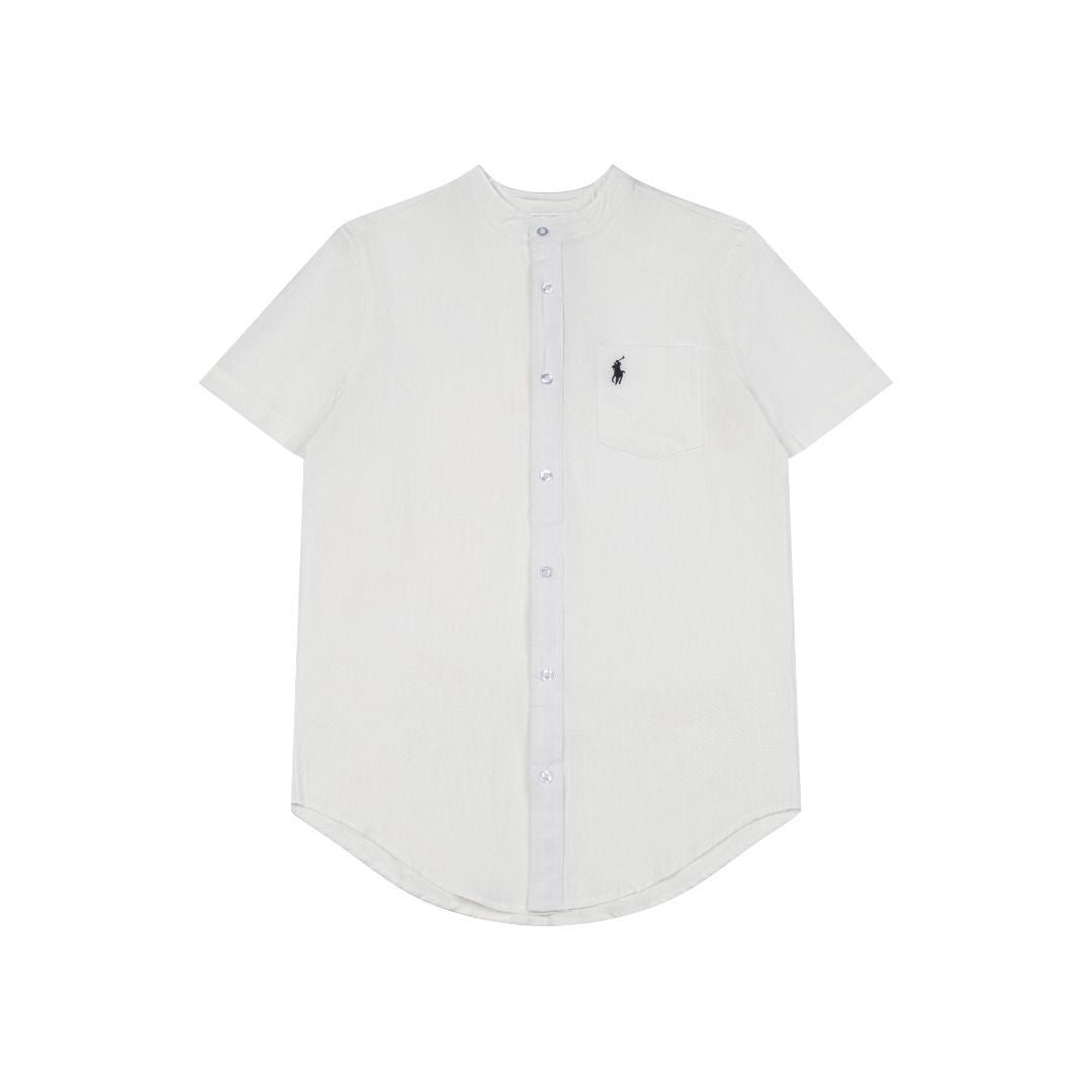 Polo 棉麻 Relaxed-Fit Band-Collar Linen Short-Sleeve Shirt