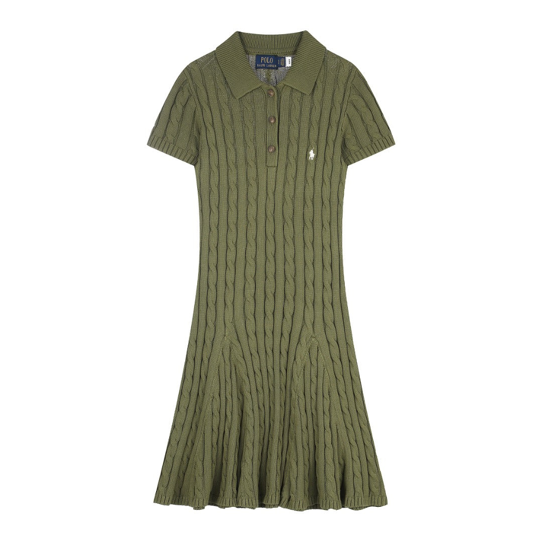 Polo Mini-Cable Pleated Fit-and-Flare Polo Dress