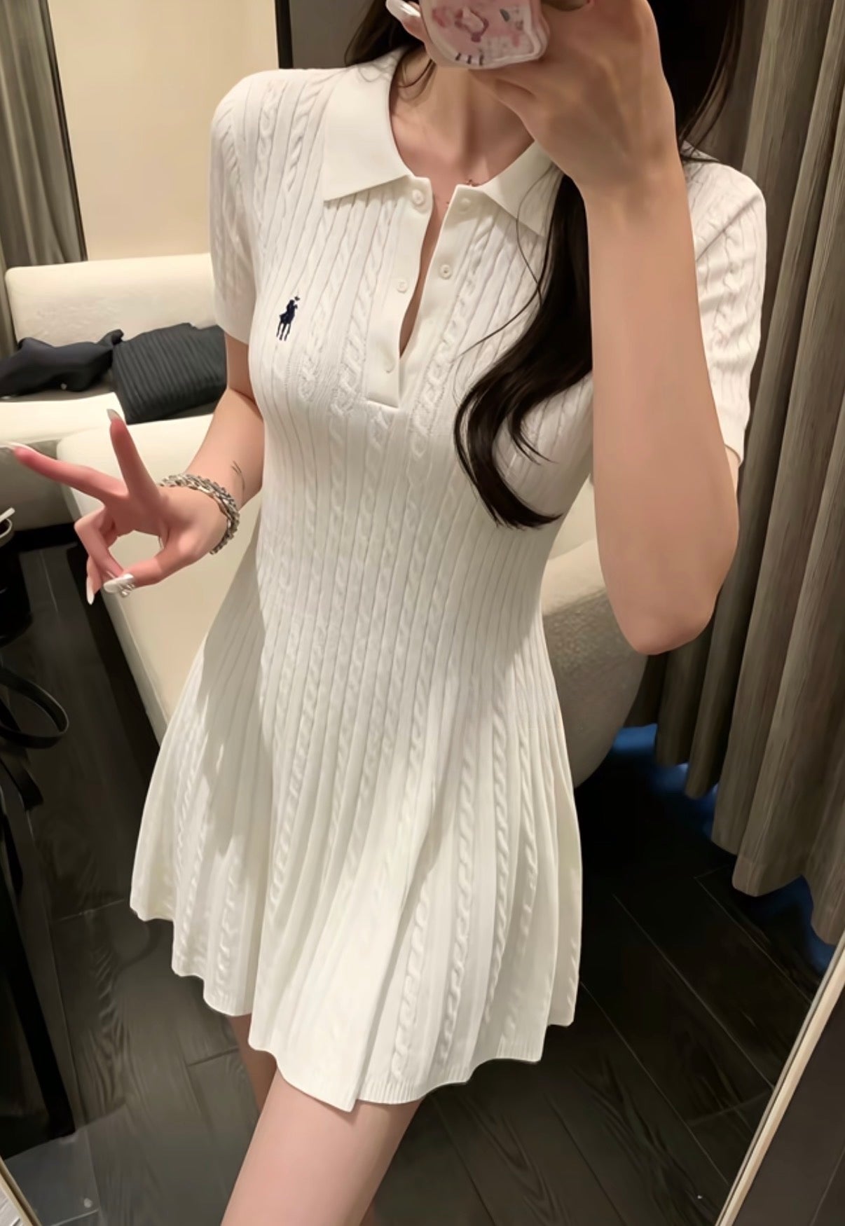 Polo Mini-Cable Pleated Fit-and-Flare Polo Dress