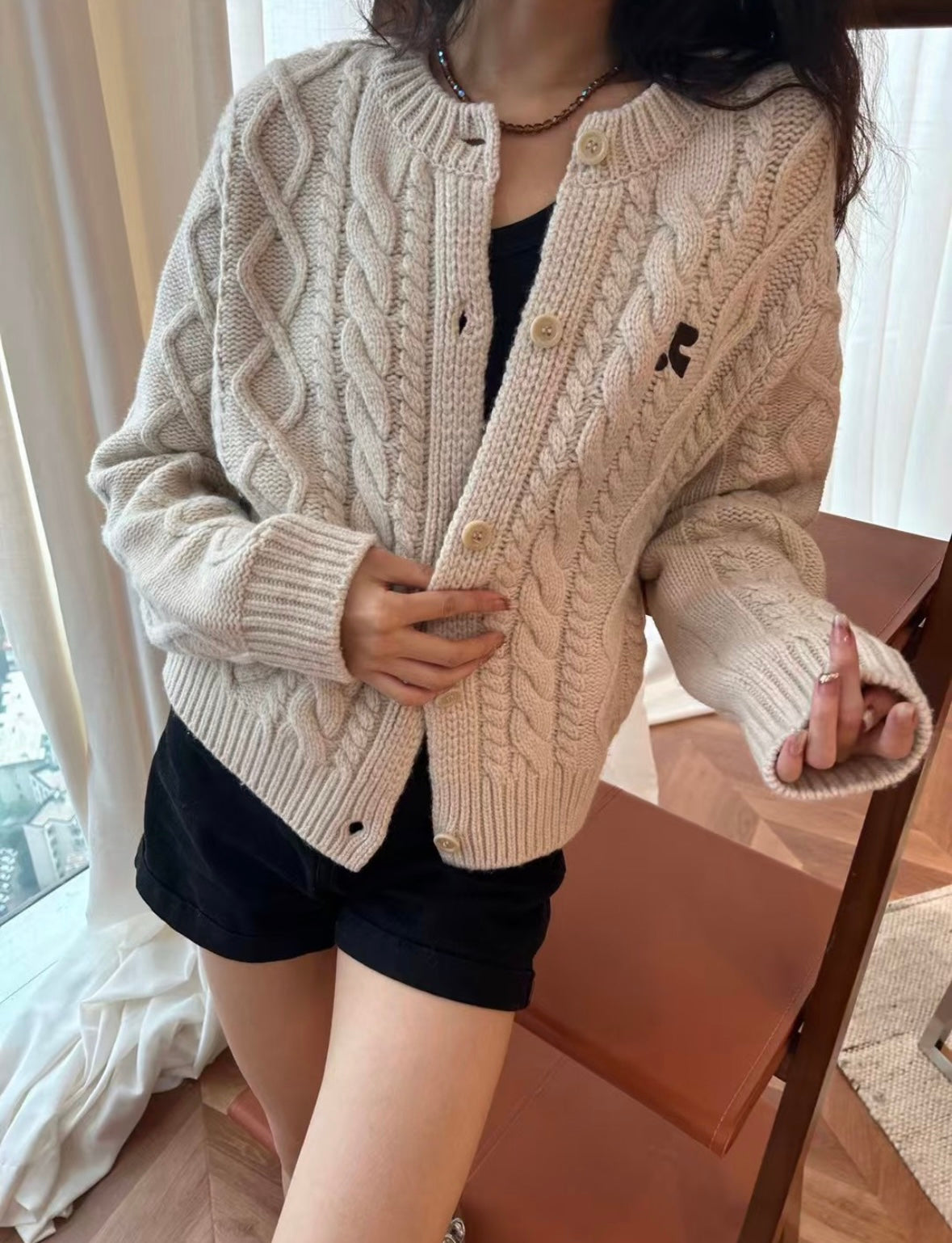 RR Cable-Knit Wool-Cashmere Cardigan- White