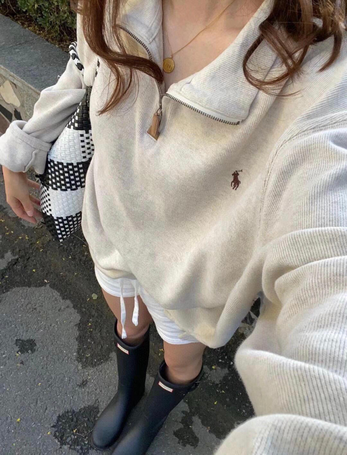 Polo icon logo half zip heavyweight cotton knit jumper