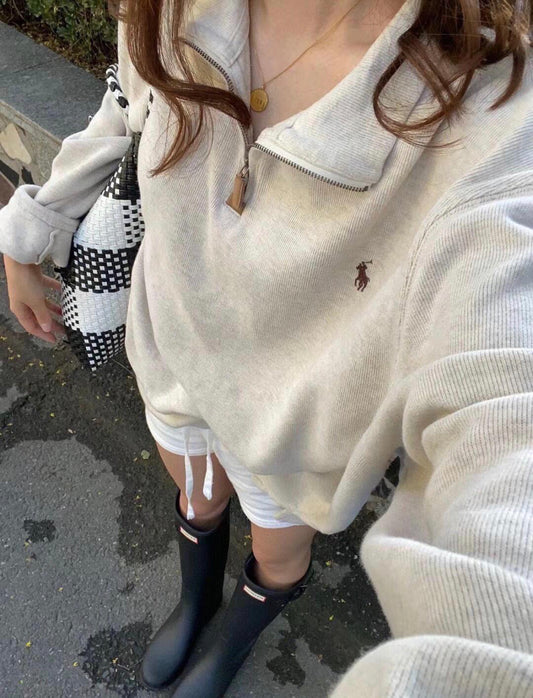Polo icon logo half zip heavyweight cotton knit jumper