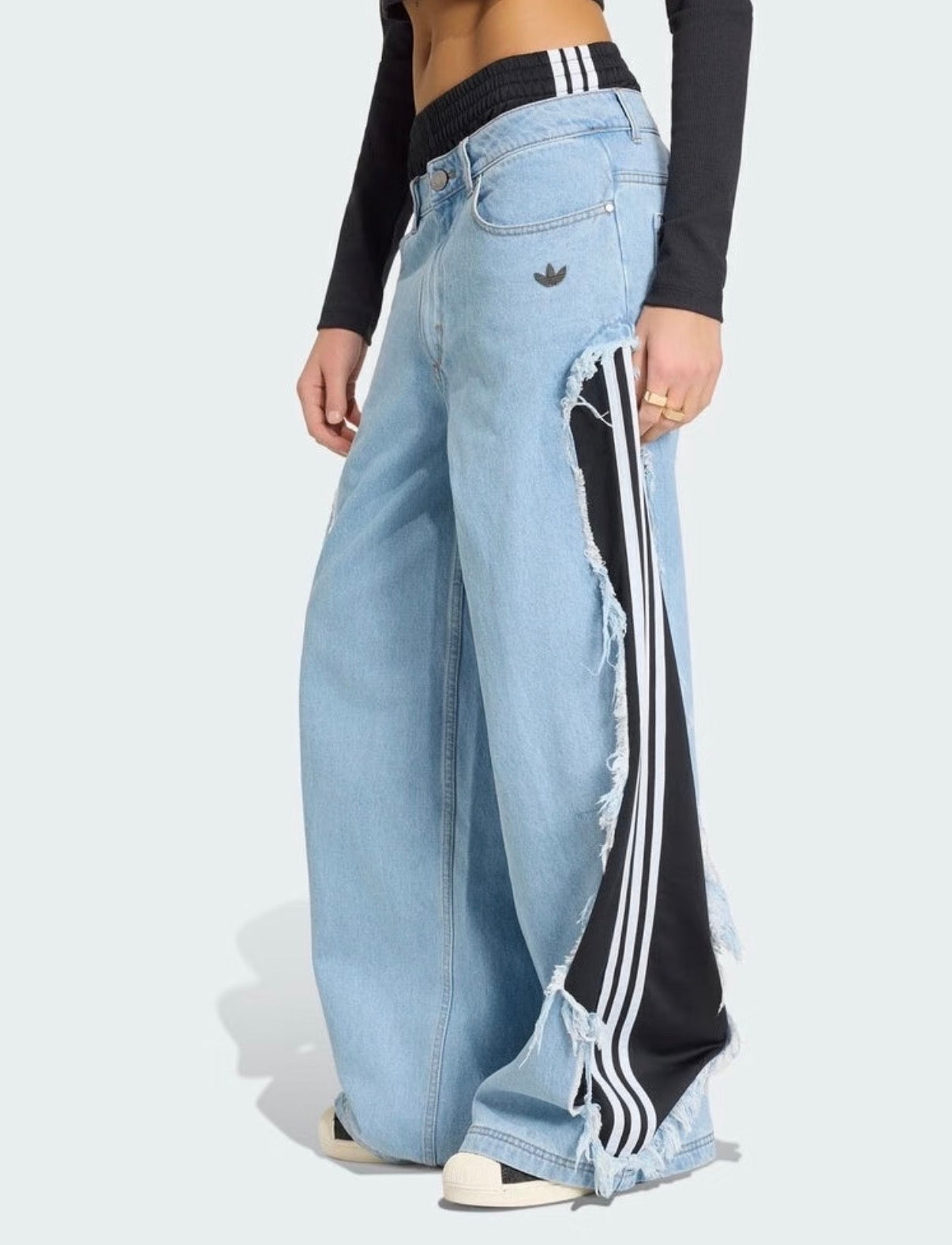 adidas Originals x KSENIASCHNAIDER 3-Stripes Raw Edge Wide Leg Jeans