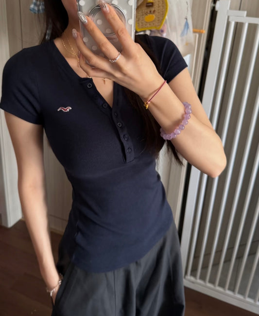 Hollister Henley Ribbed Baby Tee