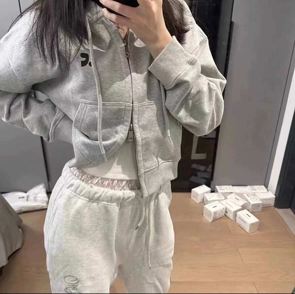 RR STITCH CROPPED HOOD ZIP-UP