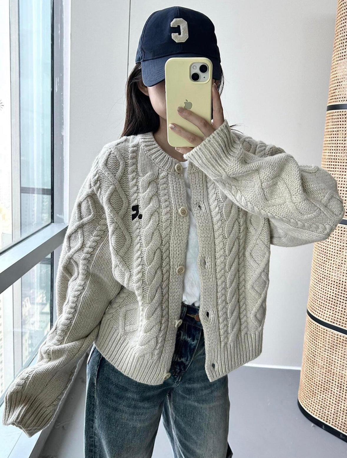 RR Cable-Knit Wool-Cashmere Cardigan- White