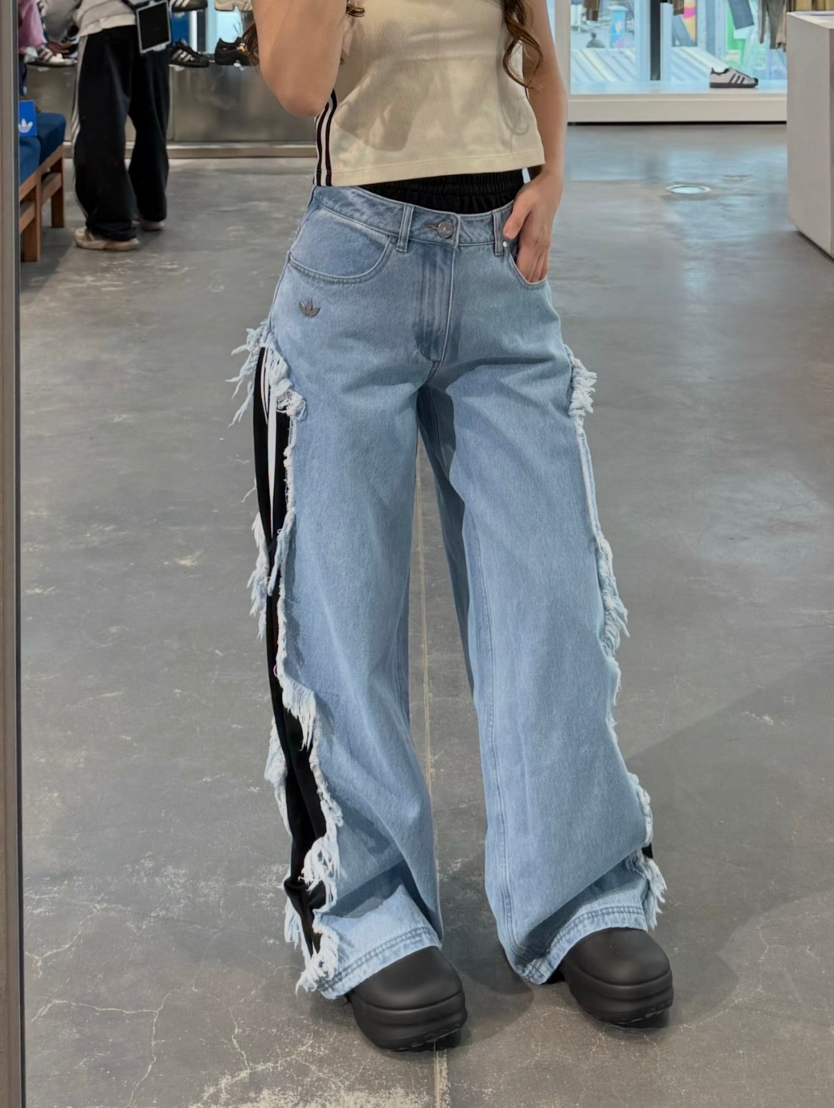 adidas Originals x KSENIASCHNAIDER 3-Stripes Raw Edge Wide Leg Jeans