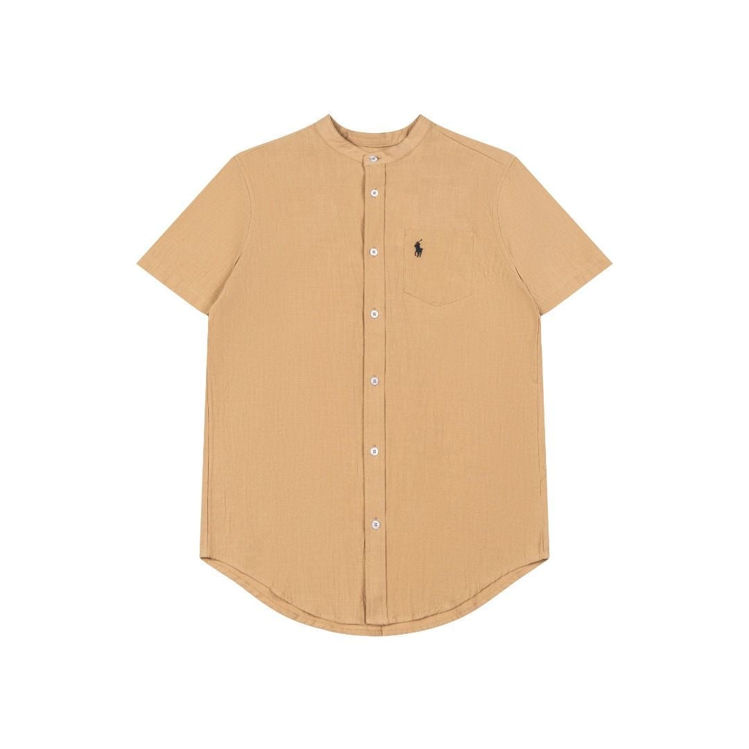 Polo 棉麻 Relaxed-Fit Band-Collar Linen Short-Sleeve Shirt