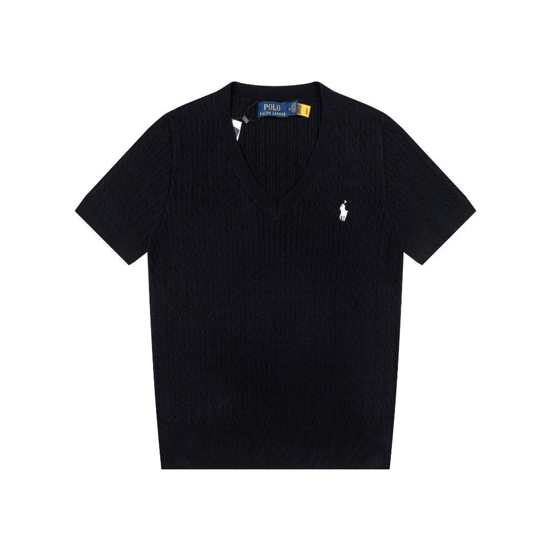 Polo Women's Cable-Knit Cotton V-Neck Short-Sleeve Sweater