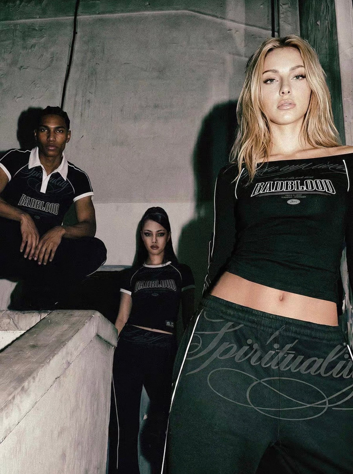 Bad blood Script Line Off Shoulder Long Sleeve Top