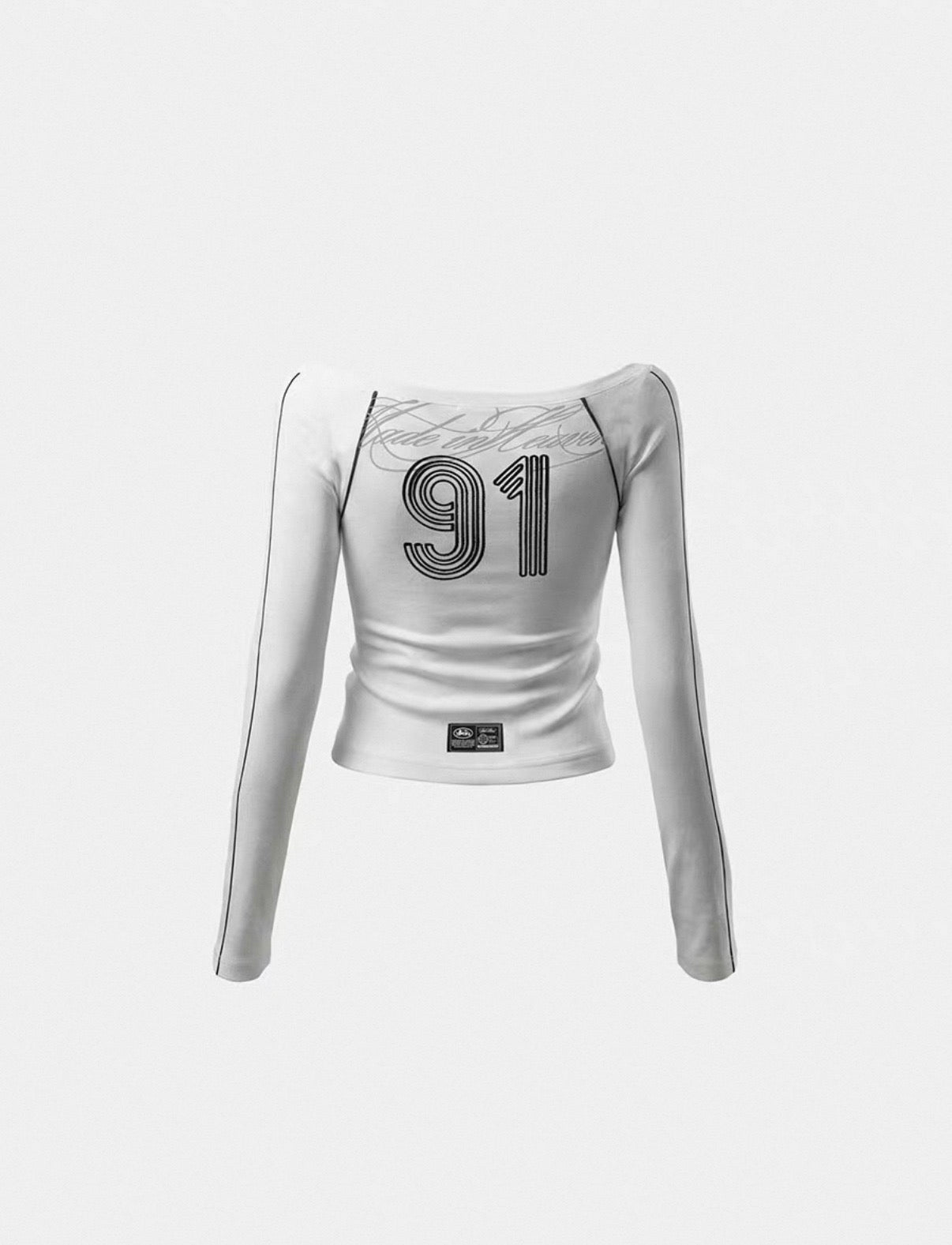 Bad blood Script Line Off Shoulder Long Sleeve Top