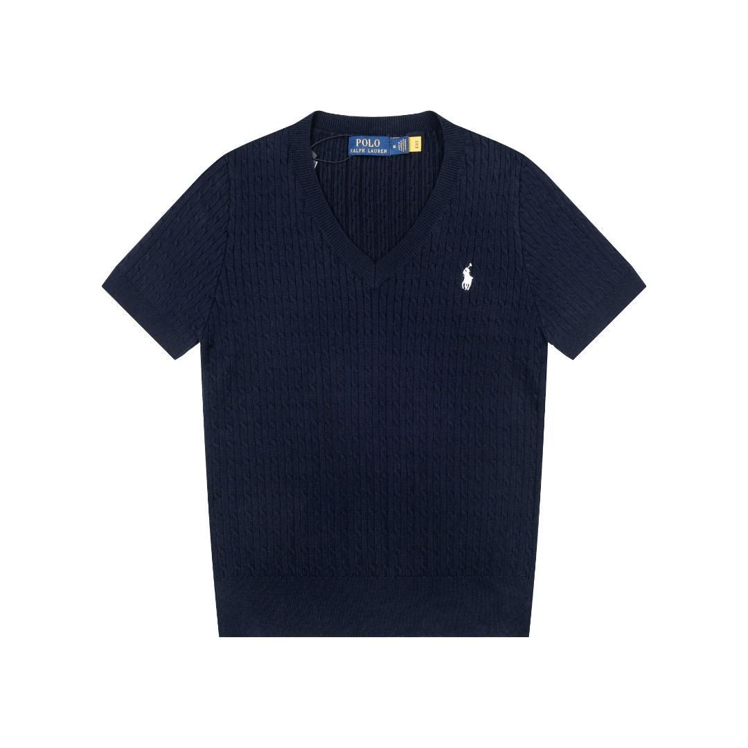 Polo Women's Cable-Knit Cotton V-Neck Short-Sleeve Sweater