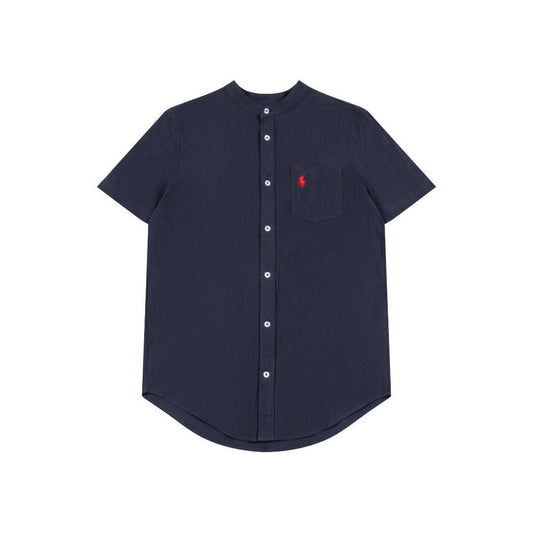 Polo 棉麻 Relaxed-Fit Band-Collar Linen Short-Sleeve Shirt