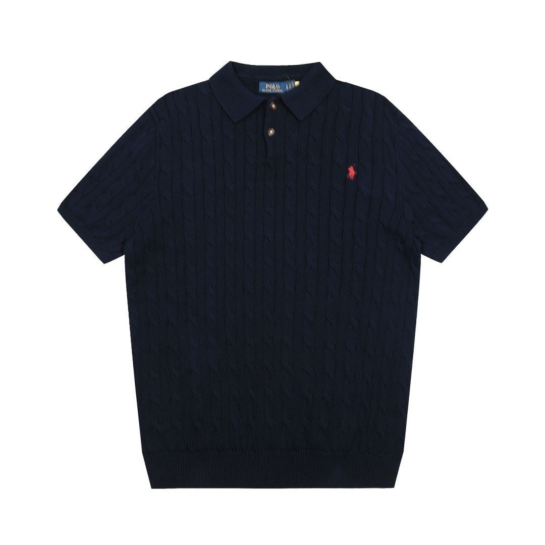 Polo Men's Cable-Knit Cotton Short-Sleeve Polo Sweater
