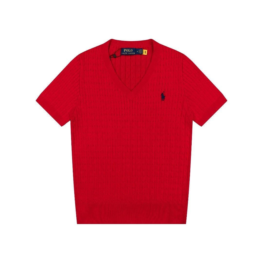Polo Women's Cable-Knit Cotton V-Neck Short-Sleeve Sweater
