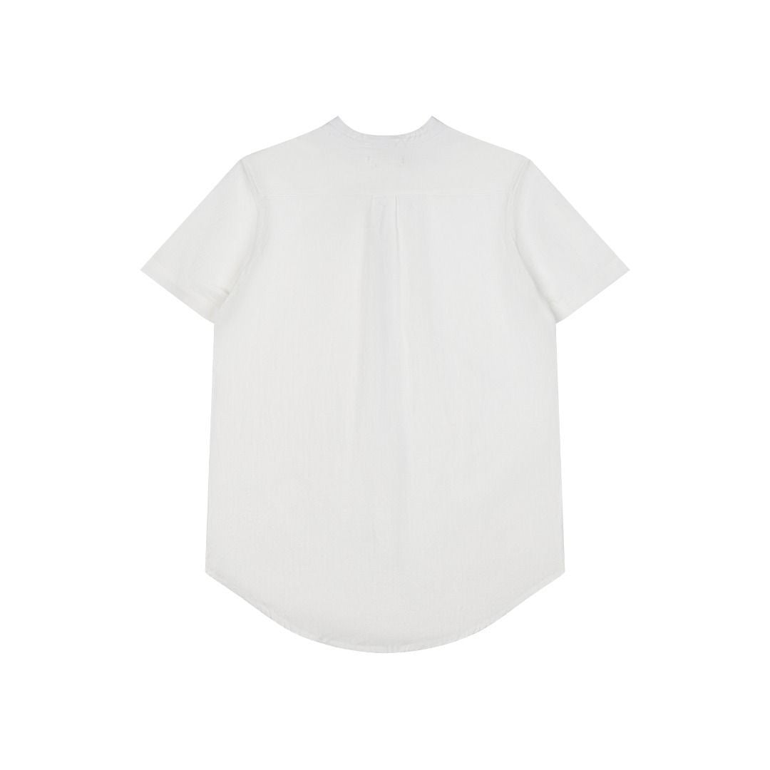 Polo 棉麻 Relaxed-Fit Band-Collar Linen Short-Sleeve Shirt