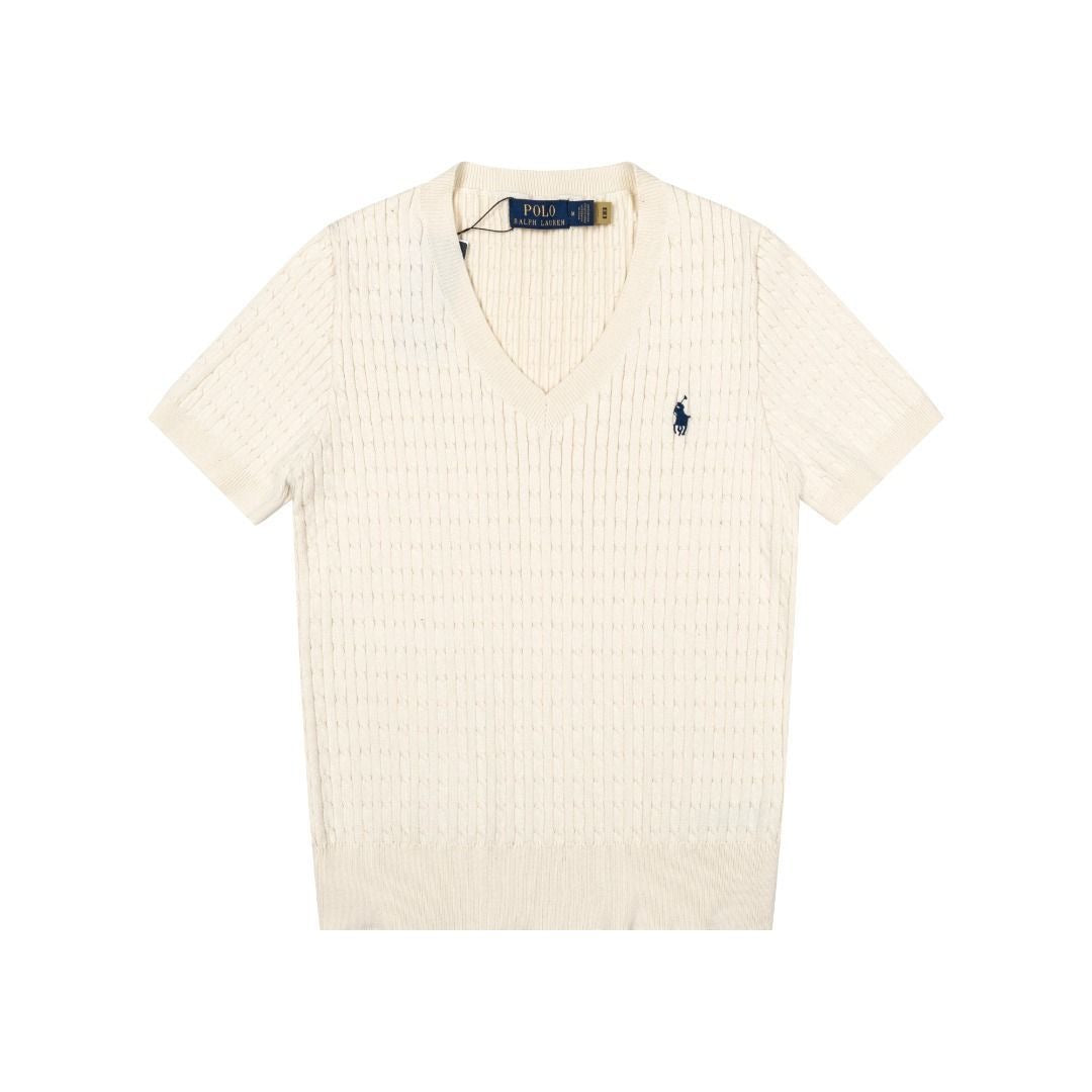 Polo Women's Cable-Knit Cotton V-Neck Short-Sleeve Sweater