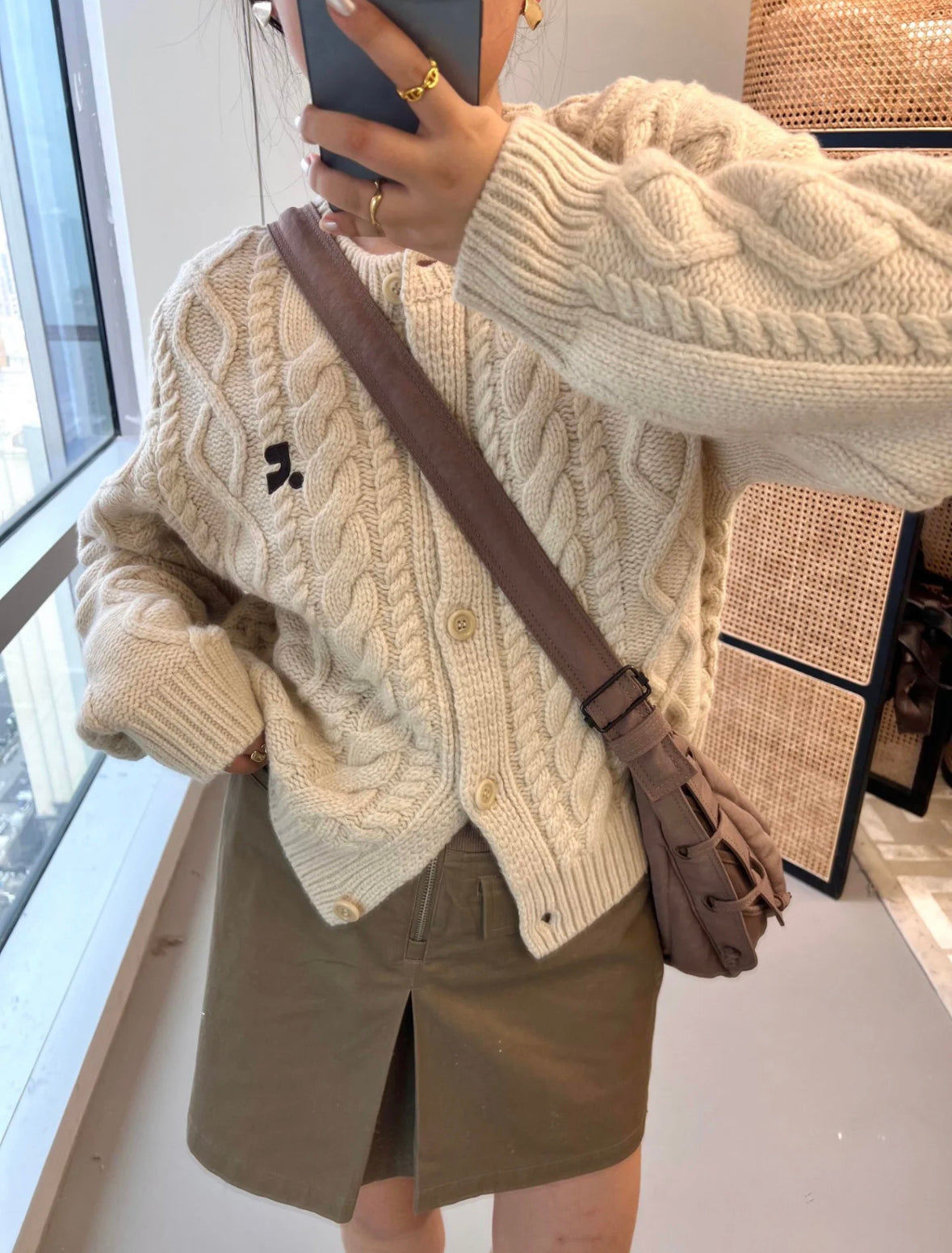 RR Cable-Knit Wool-Cashmere Cardigan- White