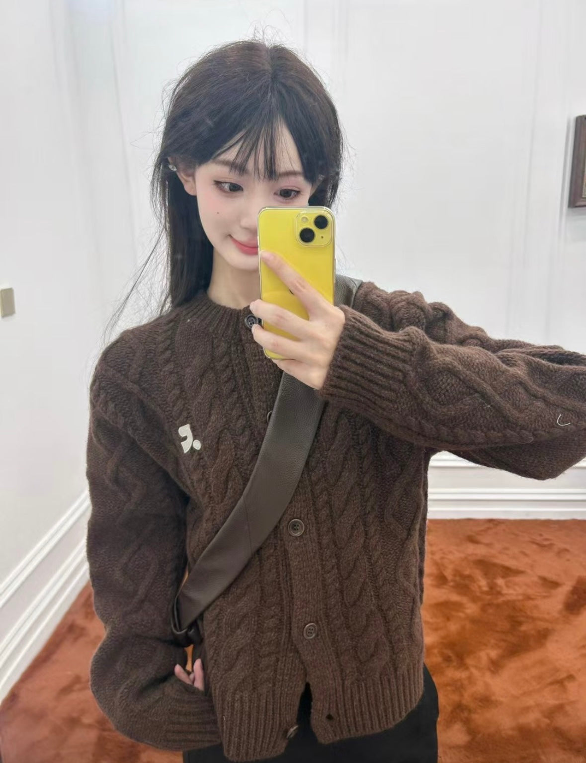 RR Cable-Knit Wool-Cashmere Cardigan- Brown