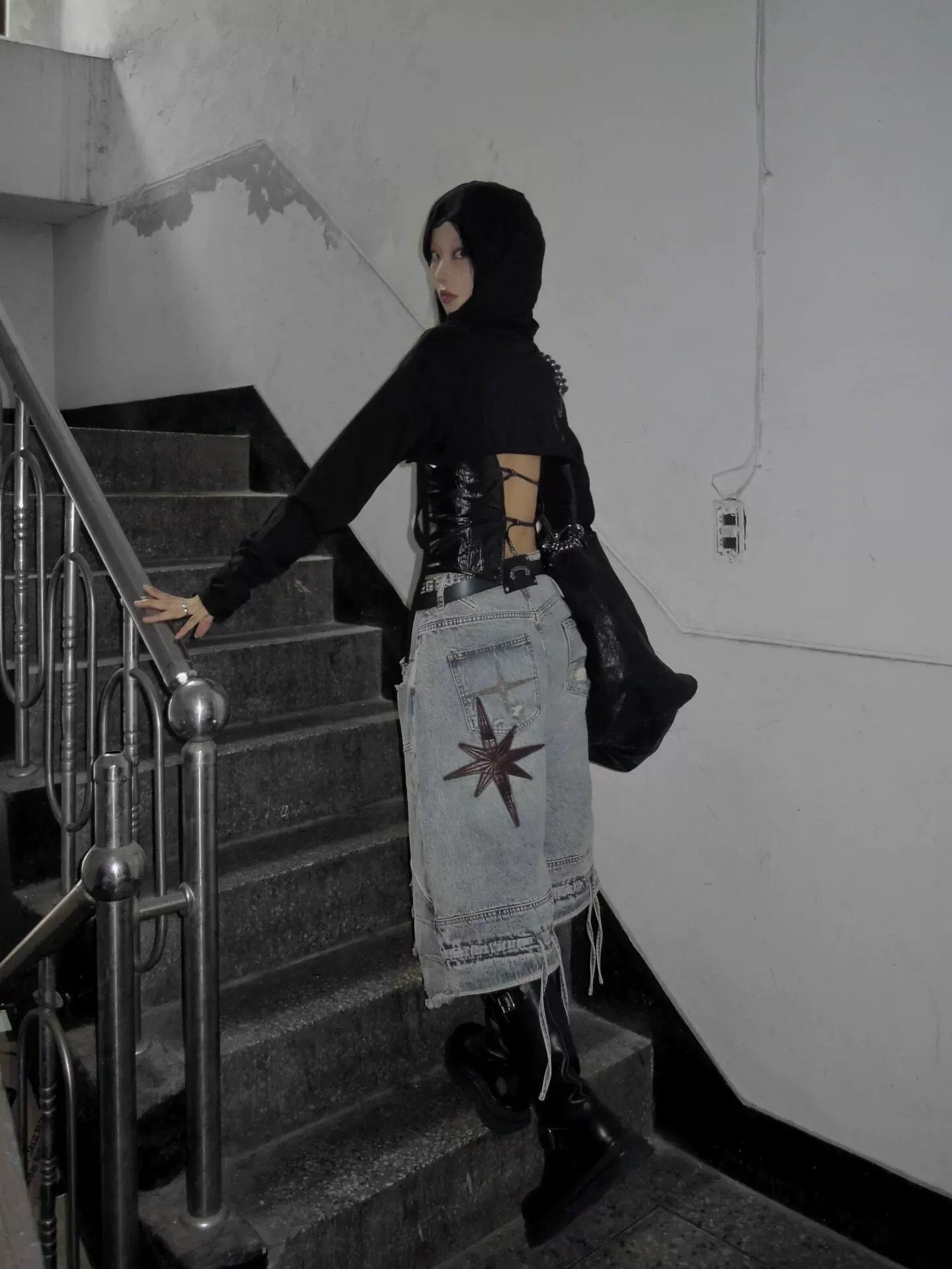 Badblood Convex Denim Long Bermuda Pants