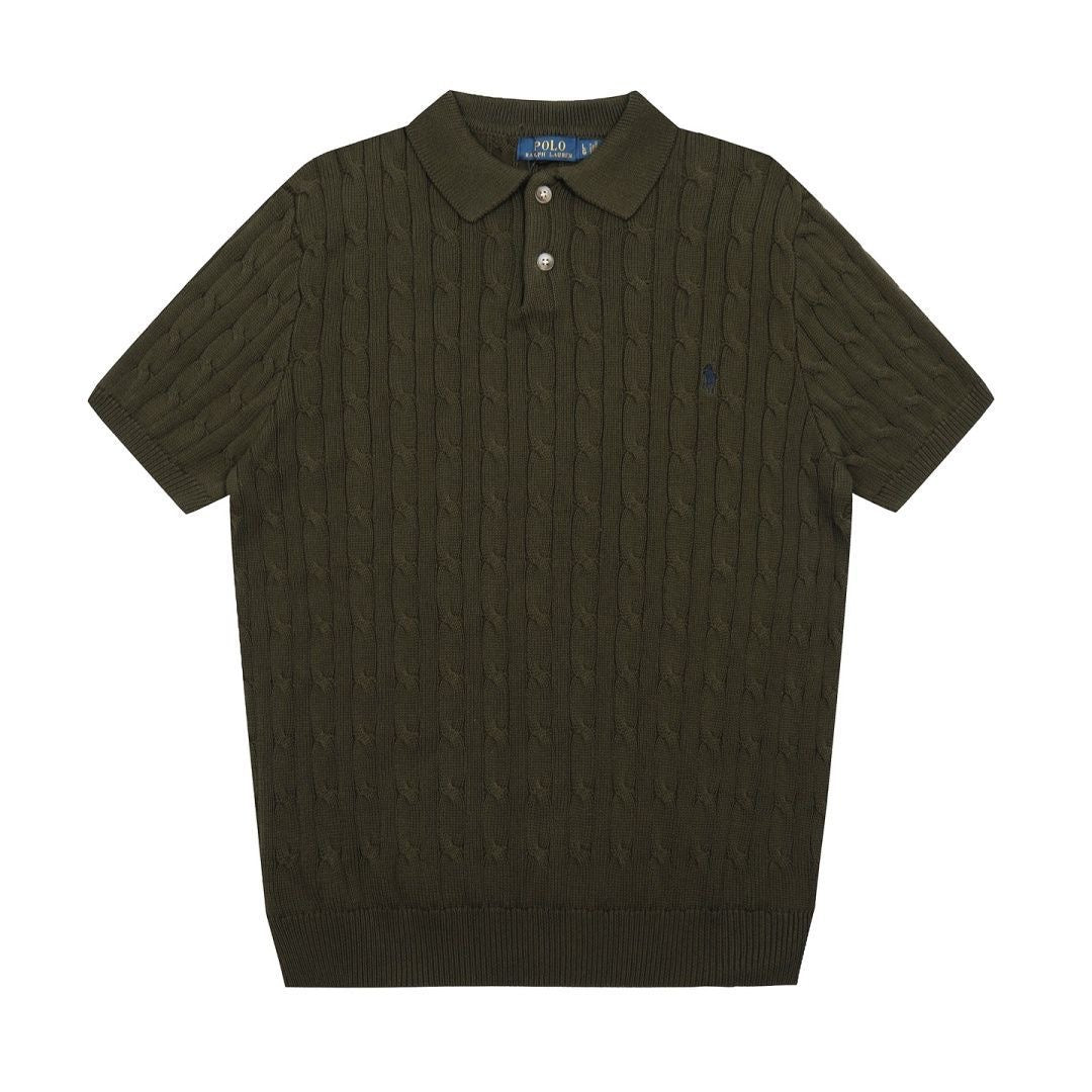 Polo Men's Cable-Knit Cotton Short-Sleeve Polo Sweater